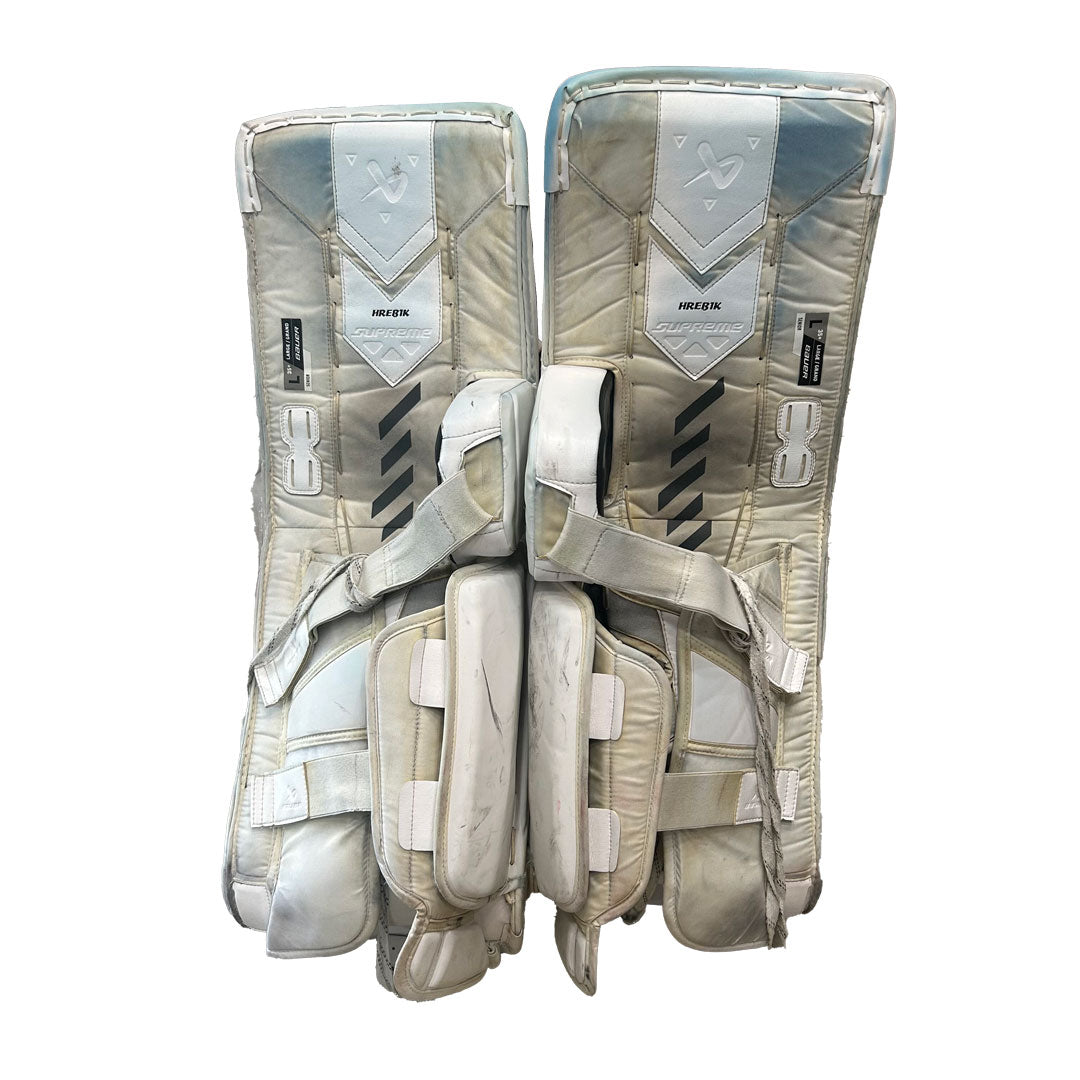 Bauer Supreme Shadow - Jambières de gardien de but Pro Stock d'occasion (blanc/bleu marine/jaune)